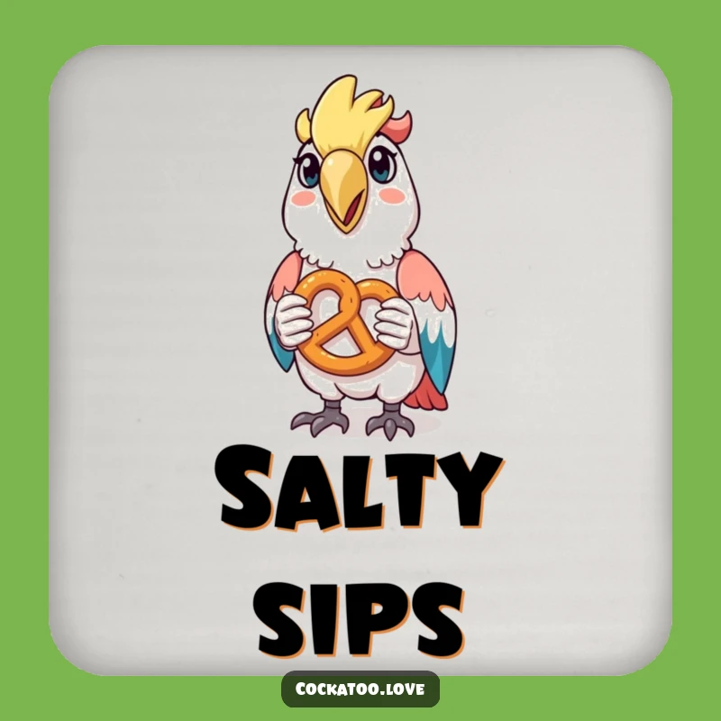 Funny Cockatoo Pretzel Coaster: Sip & Snack Happy, Perfect Humorous Gift!