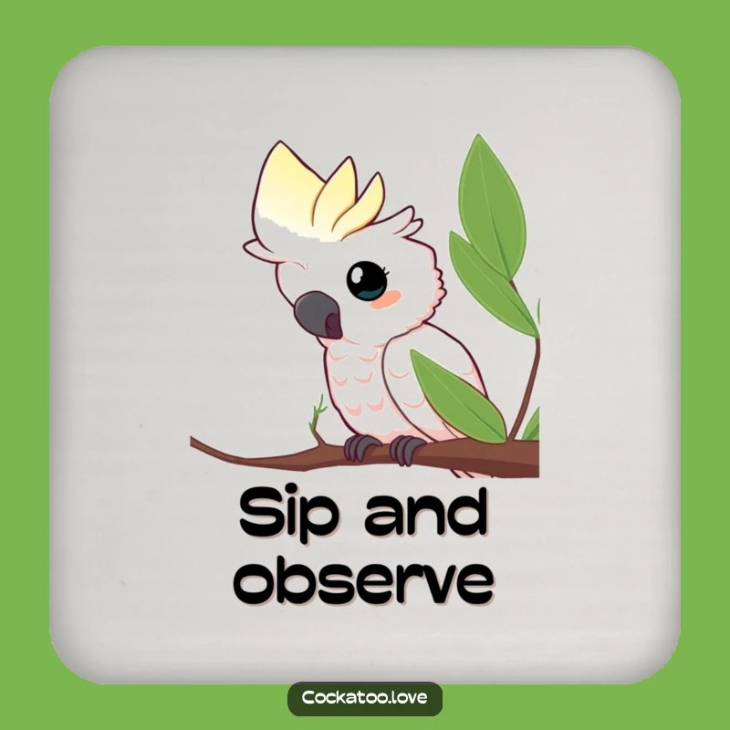 Funny Curious Cockatoo Leaf Coaster: Playful Table Decor Gift