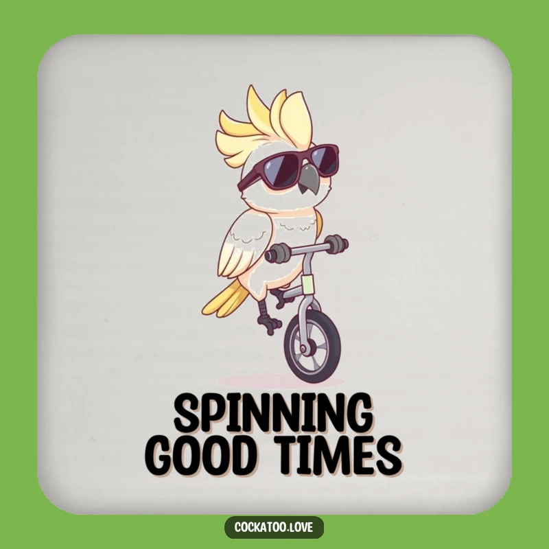 Funny Cockatoo Unicycle Sunglasses Coaster: Protect Surfaces with Style, Funny Gift!