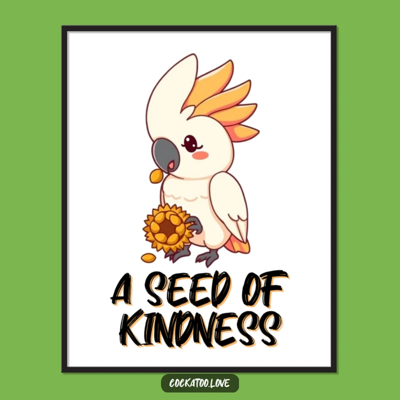 Funny Cockatoo Seed Treat Poster: Heartwarming and Humorous Art for Bird Lovers