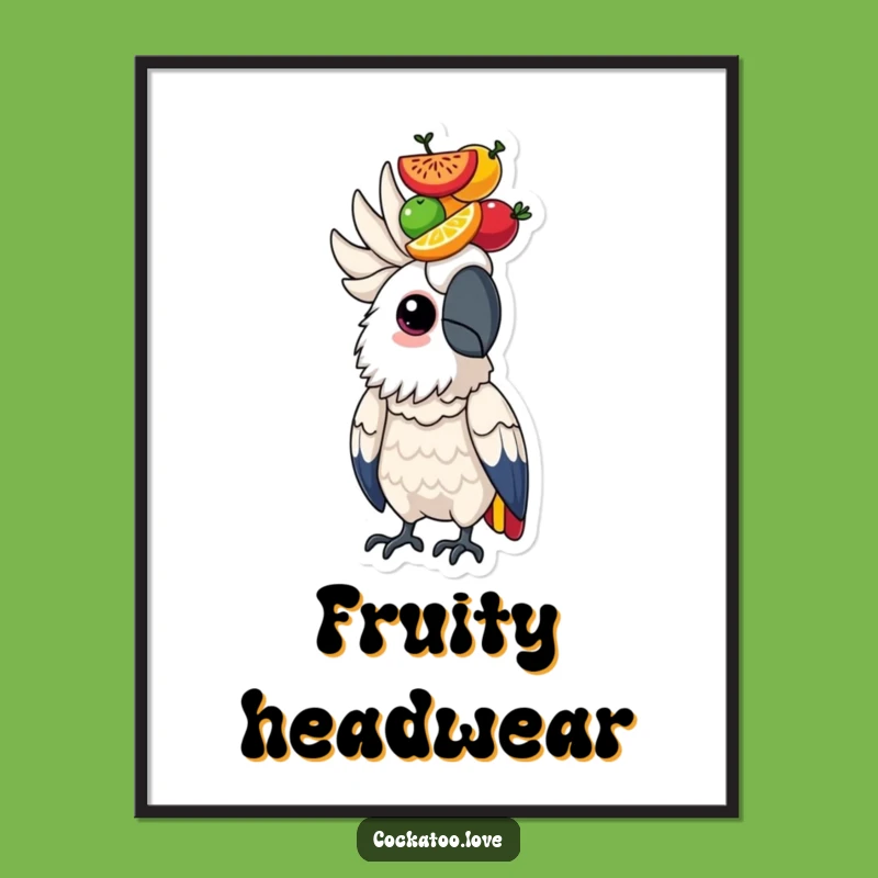Determined Cockatoo Fruit Poster: Focused Bird Art, Motivating Wall Decor!