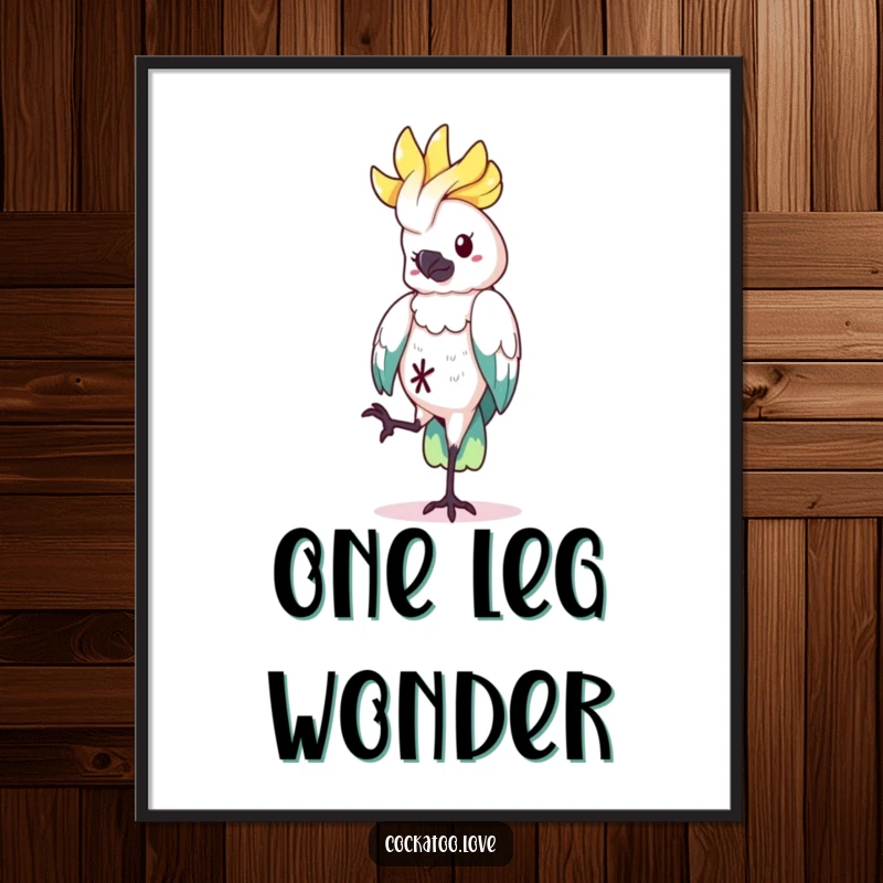 Funny Poster showing a cockatoo character balancing playfully on one leg, adding artistic quirkiness and serving as a brilliant funny gift.