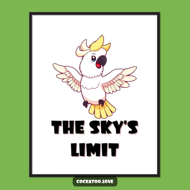 Funny Cockatoo Flight Poster - Happy Spread Wings Bird Wall Art, Ideal Humorous Gift