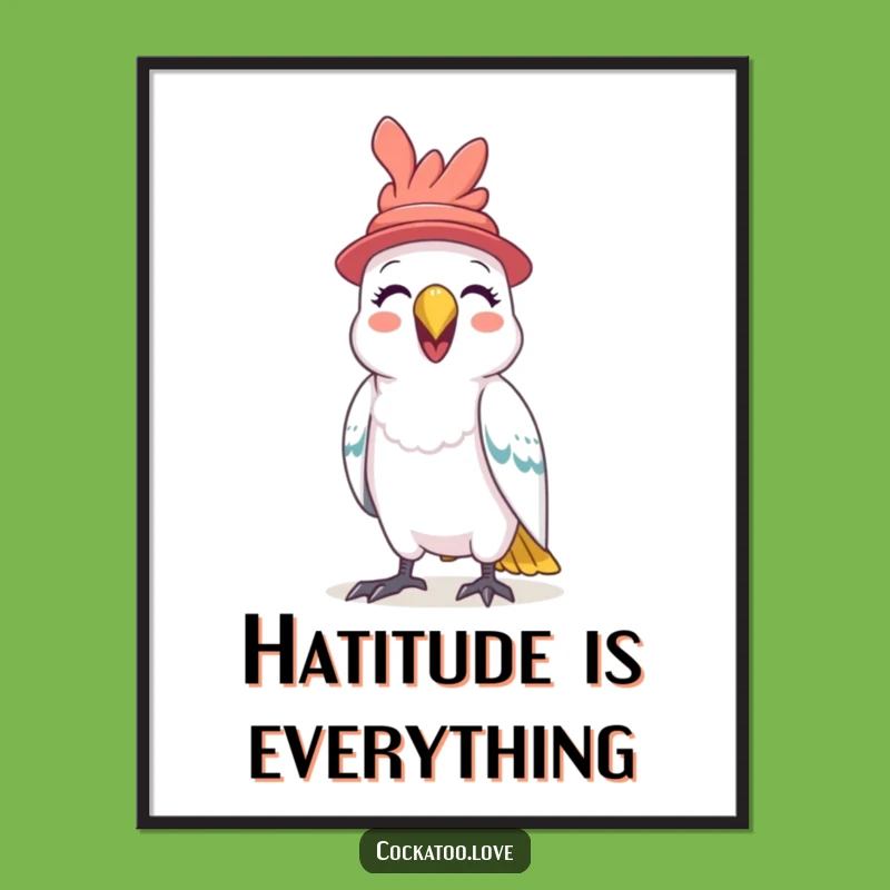 Funny Cockatoo Hat Poster A Playful Squawking Bird Art Print for Cheerful Decor