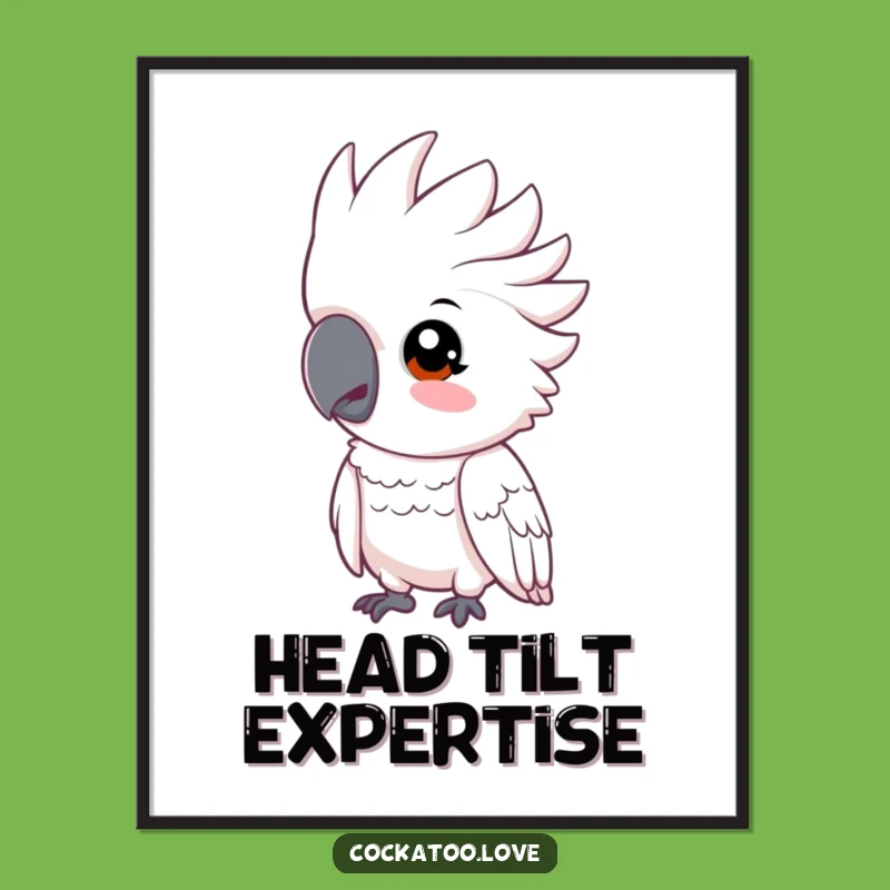 Funny Cockatoo Head Tilt Poster: Quirky Bird Art for Curious Spaces
