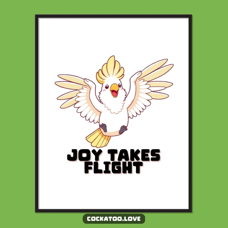 Funny Cockatoo Leap Art Print a Joyful Flying Wall Gift