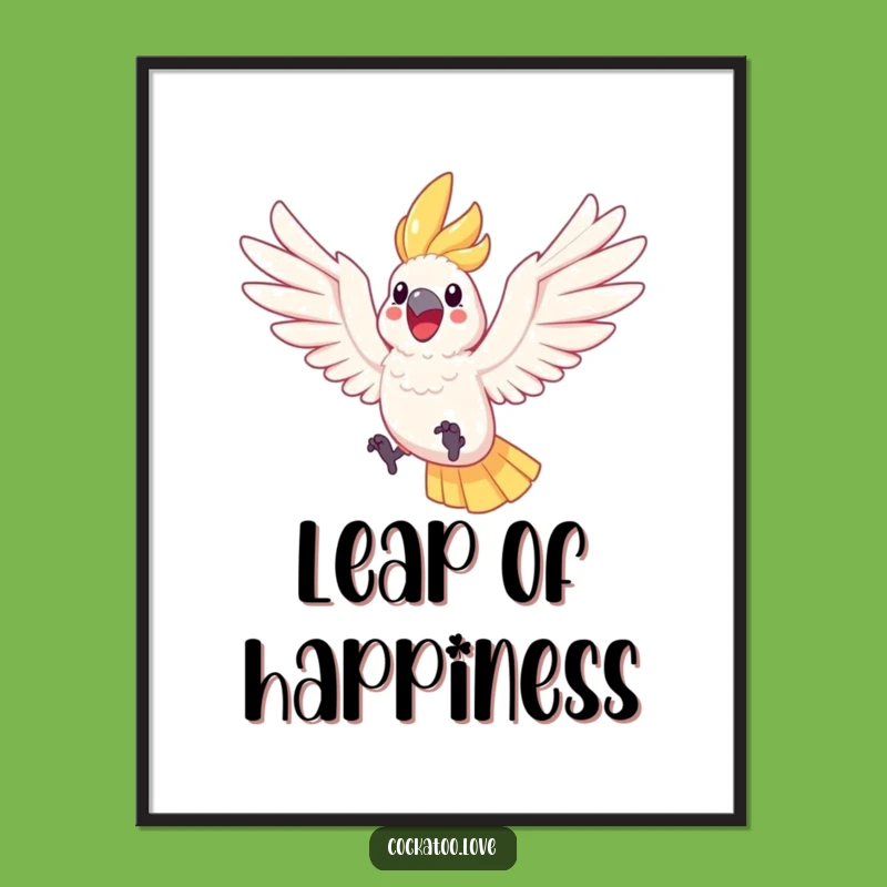 Funny Cockatoo Leaping Poster A Joyful Bird Art Print for Cheerful Walls