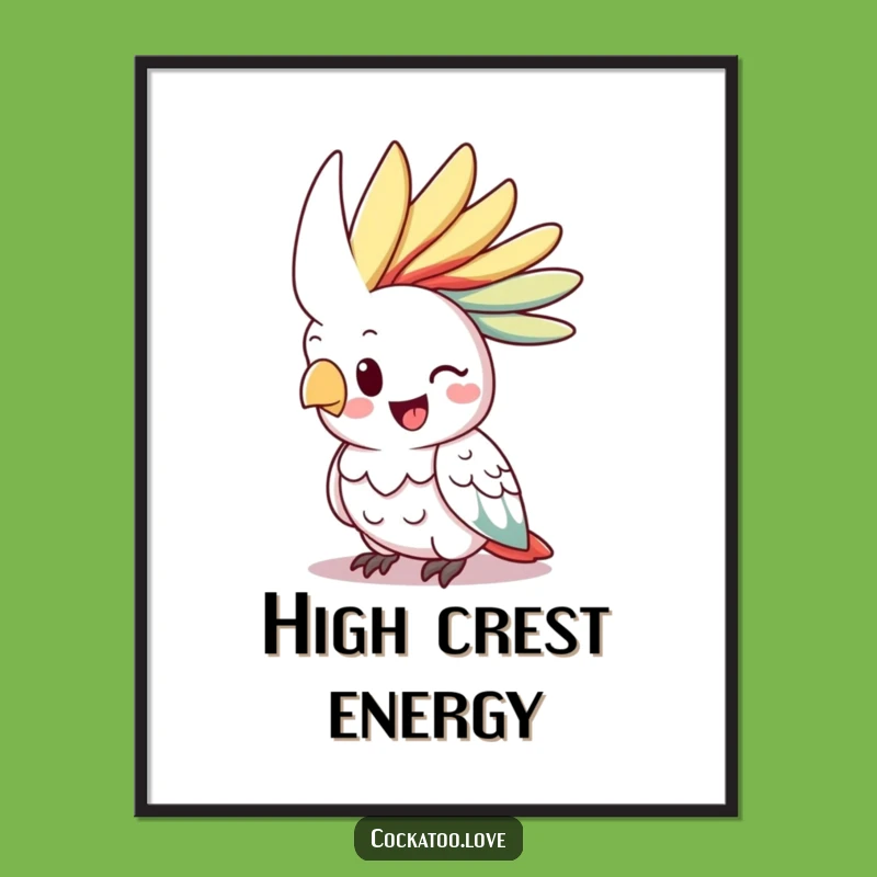 Funny Cockatoo Poster: Happy Bird, Vibrant Crest Raised, Wall Art