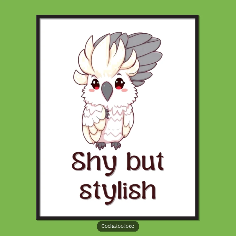 Funny Shy Cockatoo Poster: Peeking Bird Feather Art, Cute Wall Decor Funny Gift