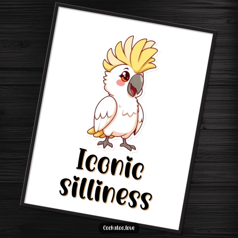 Funny Cockatoo Crest Poster: Striking artwork of a cockatoo with its crest dramatically raised, striking a funny and attention-grabbing pose.