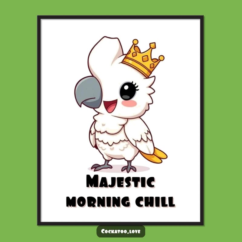 Funny Regal Cockatoo Poster: Comical Crowned Bird Wall Art, Unique Funny Gift