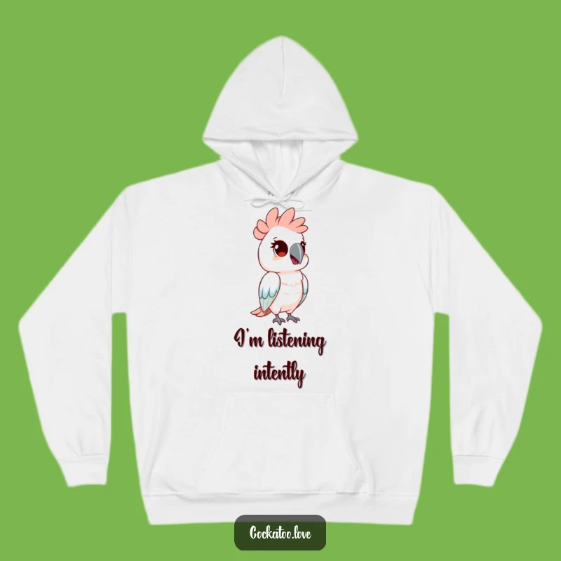 Cozy Funny Curious Cockatoo Hoodie: Head Tilt, Warm & Inquisitive Funny Gift