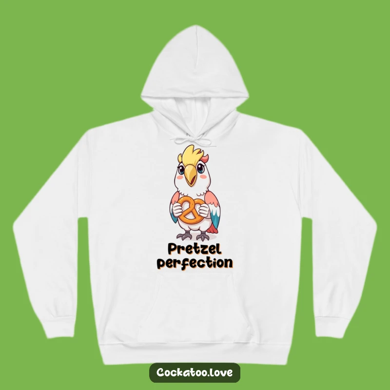 Funny Cockatoo Pretzel Hoodie: Cozy Snacks & Bird Style, Perfect Gift!