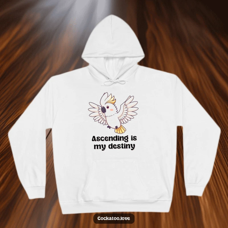 Funny Cockatoo Hoodie: A cockatoo with dramatically outstretched wings is depicted, ready for a funny, exhilarating flight.