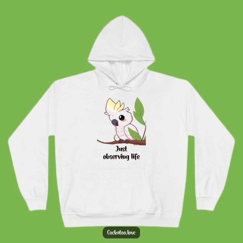 Funny Curious Cockatoo Leaf Hoodie: Cozy Birdie Comfort Gift