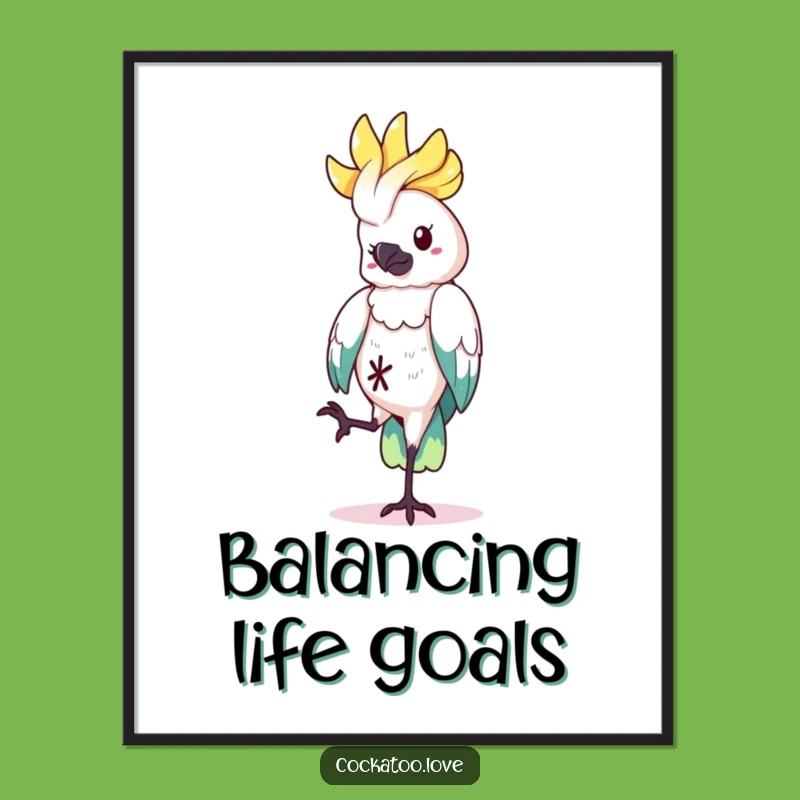 Funny Free Printable Wall Art: Balanced Cockatoo, Downloadable Decor for Quirky Charm