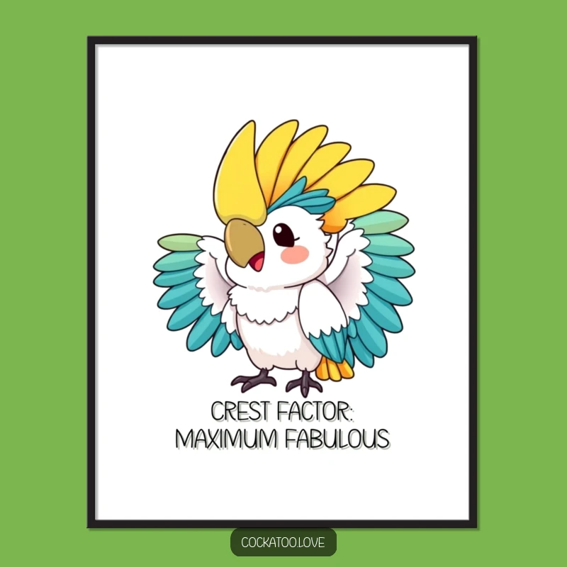 Funny Free Printable Wall Art: Vibrant Cockatoo Crest Fan Design for Colorful Downloadable Decor