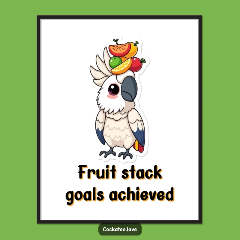 Funny Free Printable Cockatoo Art: Fruit Balance Masterpiece Decor