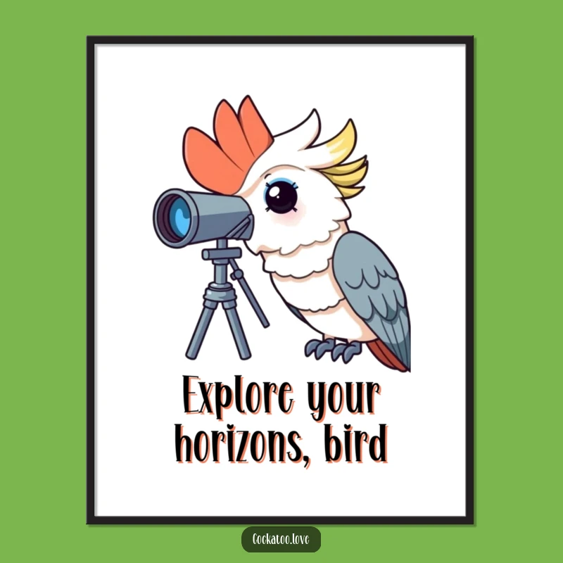 Funny Free Printable Wall Art: Curious Cockatoo Telescope - Quirky Downloadable Art