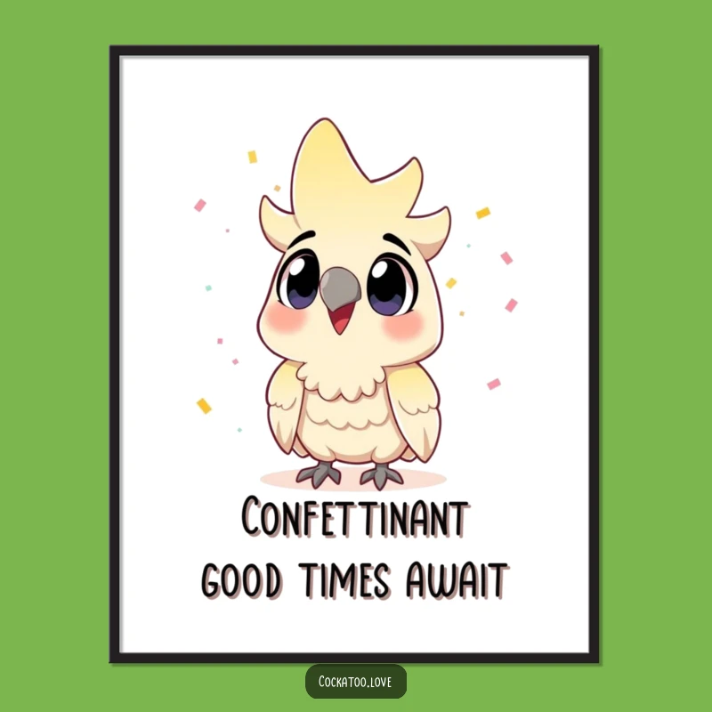 Funny Free Printable Wall Art: Excited Cockatoo Confetti Joy Downloadable Art
