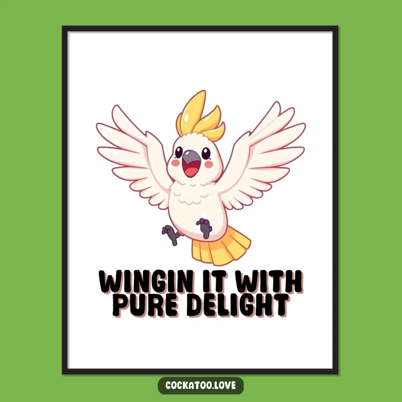 Funny Free Printable Wall Art: Joyful Leaping Cockatoo, Energetic Decor!