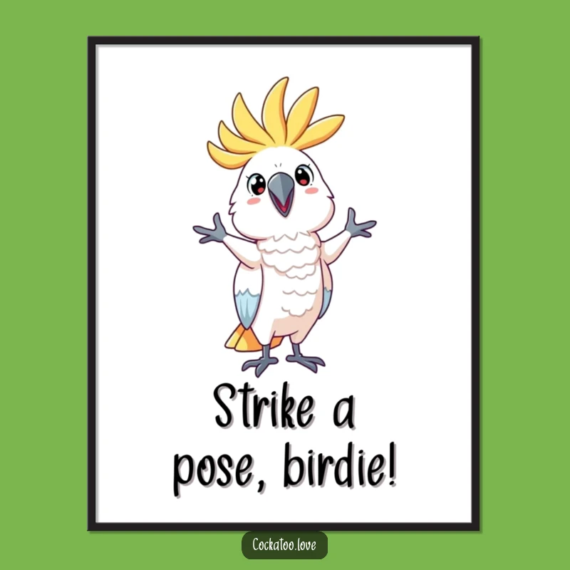 Funny Free Printable Wall Art: Silly Cockatoo Pose, Downloadable Decor for Smiles