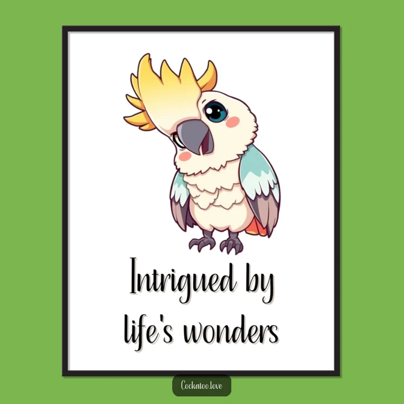 Funny Free Printable Wall Art: Curious Cockatoo Head Tilt Design for Intriguing Downloadable Decor