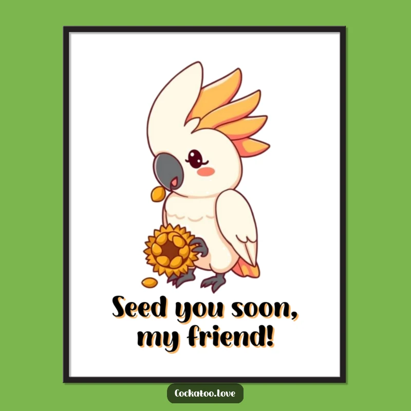 Free Printable Wall Art: Cockatoo Offers Treat - Cute Bird Art for Home