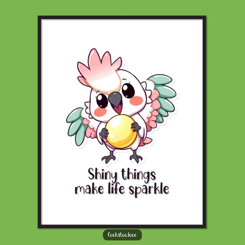 Funny Free Printable Wall Art: Playful Cockatoo Shiny Object Design for Whimsical Downloadable Decor