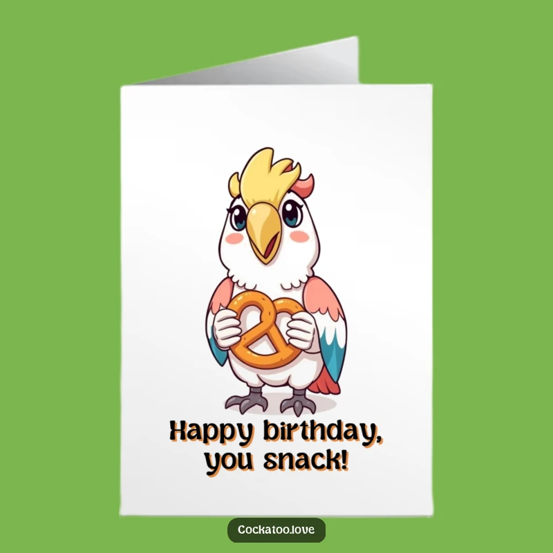 Free Printable Birthday Card: Pretzel Cockatoo Treat, Happy Downloadable Fun Gift