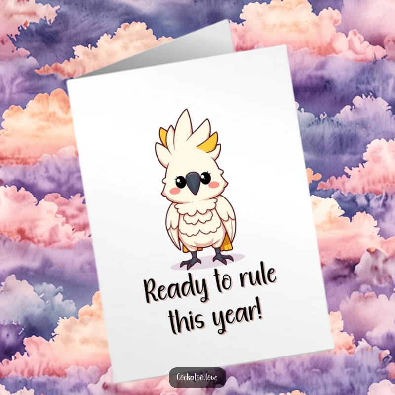 Funny Free Printable Birthday Card: A cockatoo stands tall and proud, puffing its chest with determination.