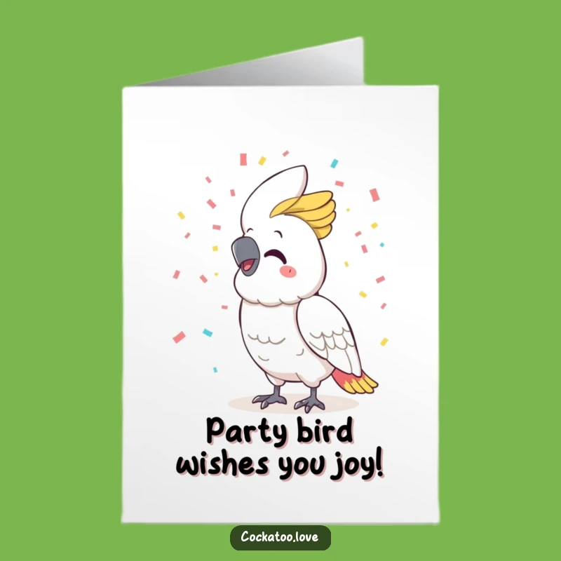 Free Printable Funny Cockatoo Birthday Card: Confetti Smile Celebration Downloadable Gift