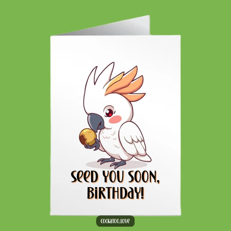 Free Printable Birthday Card: Focused Cockatoo, Funny Downloadable Gift for Bird Lovers