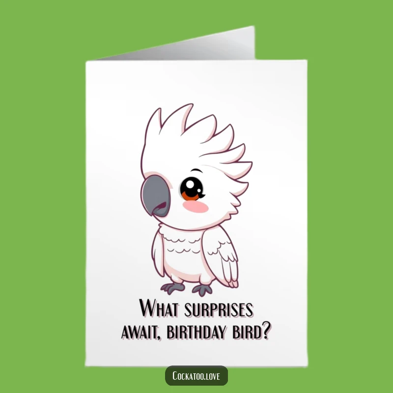 Free Printable Birthday Card: Curious Cockatoo Tilting Head Funny Gift