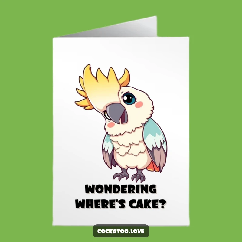 Free Printable Birthday Card: Curious Cockatoo Head Tilt for Intrigued Downloadable Gift