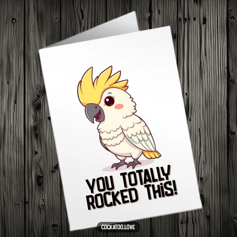 Funny Free Printable Congrats Card: A cheerful cockatoo with a flamboyant crest nodding in approval and celebration.