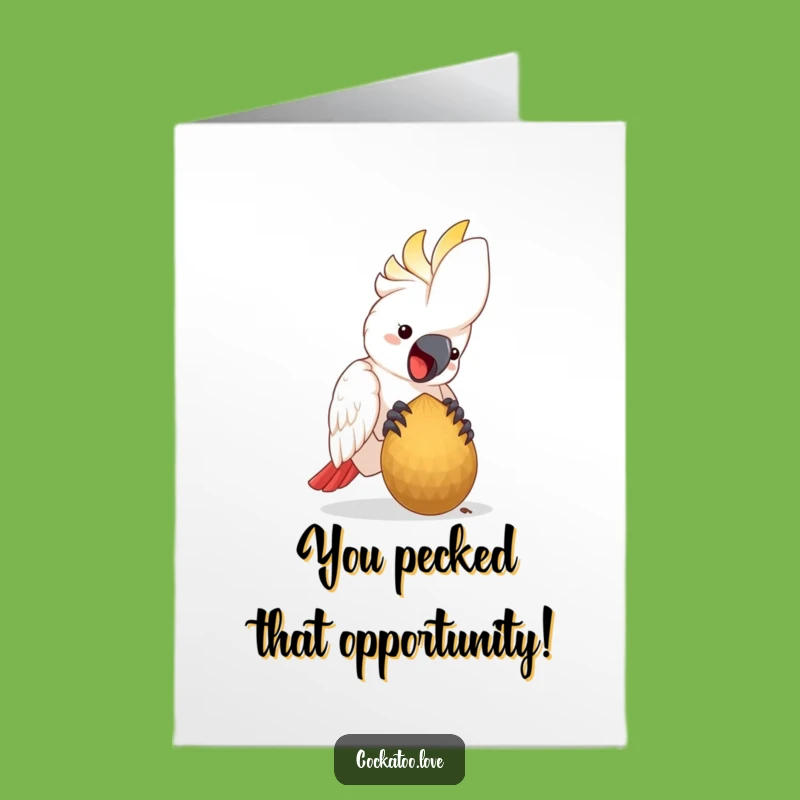 Free Printable Congrats Card: Happy Cockatoo - Cheerful Seed Pecking Message
