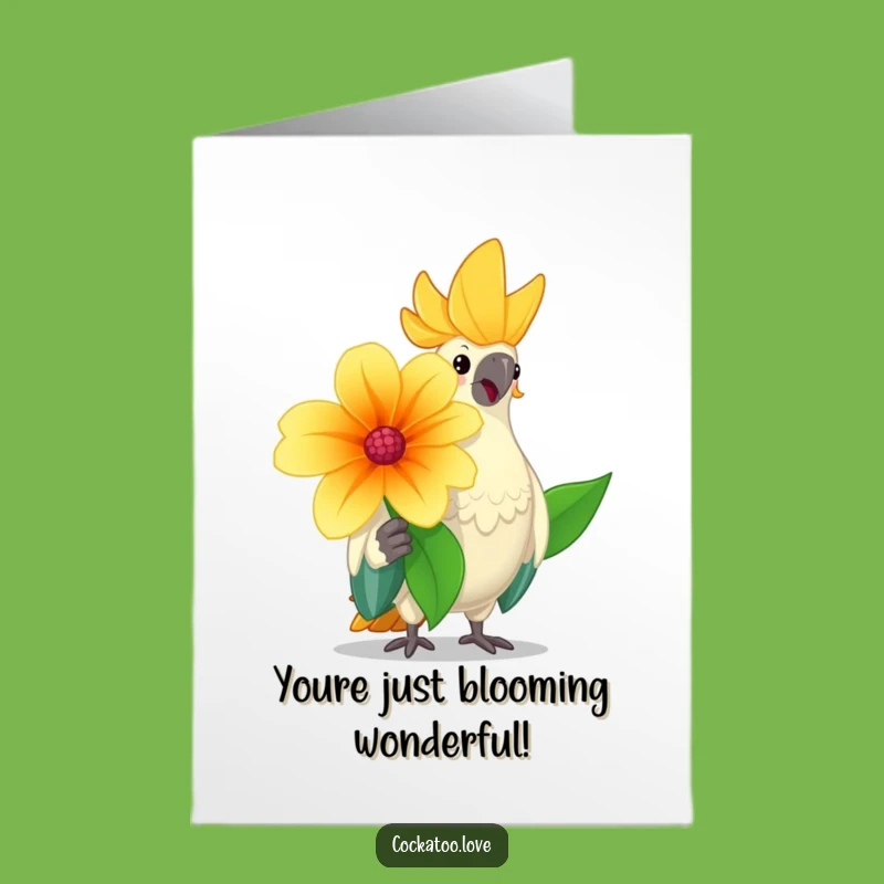 Free Printable Cockatoo Congrats Card: Cheerful Flower Offering - Easy Print at Home