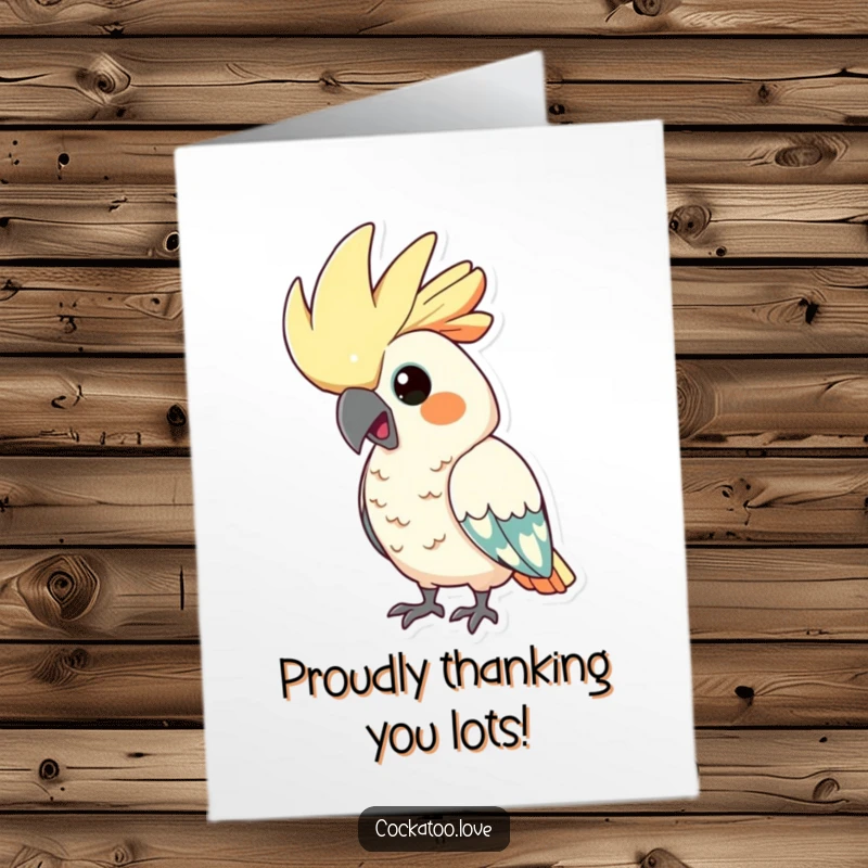 Funny Free Printable Thank You Card: Cockatoo with a comically proud, puffed-up crest saying thanks.