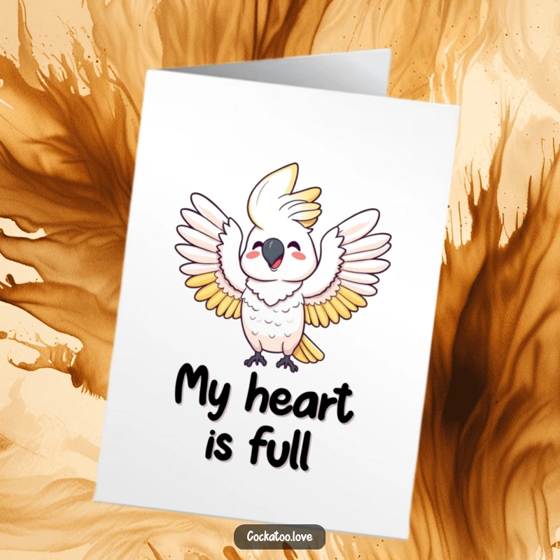 Free Printable Thank You Card: A happy cockatoo stretching its wings wide to express immense gratitude.
