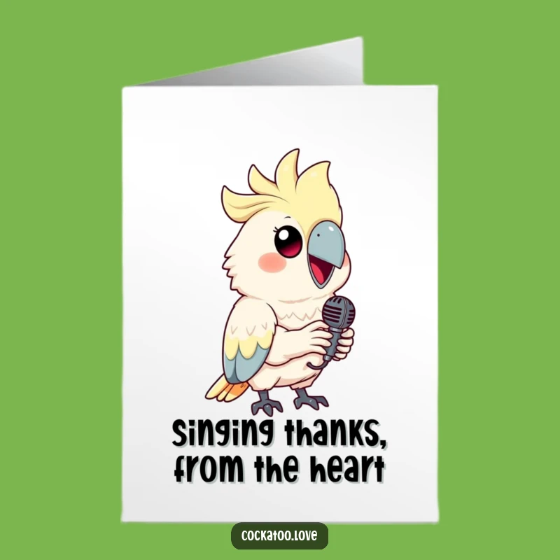 Free Printable Thank You Card: Smiling Cockatoo Singing Funny Downloadable Gift