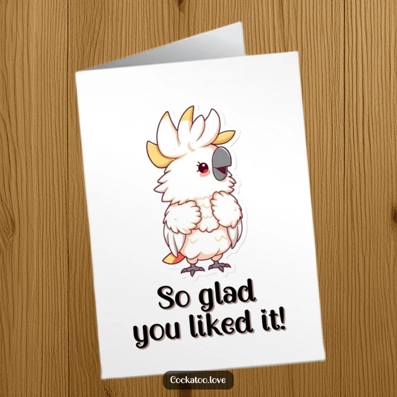 Funny Free Printable Thank You Card: a fluffy cockatoo preening with an expression of absolute delight and satisfaction.