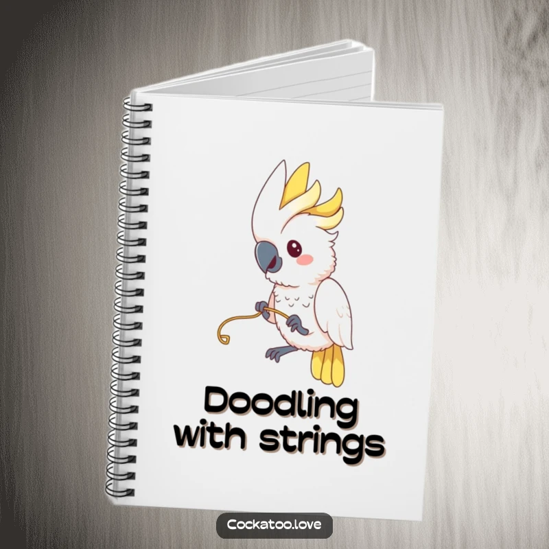 Funny Cockatoo Notebook: A cockatoo playfully tugs on a string, making this notebook cover amusing and inspiring for funny ideas.