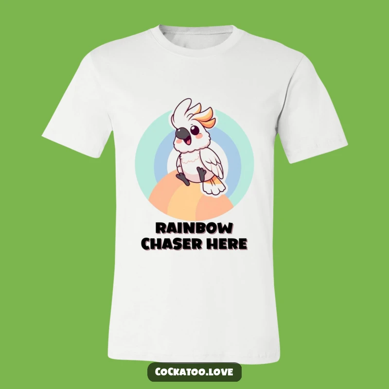 Joyful Cockatoo Rainbow T-Shirt: Gleeful Sliding Bird Design, Fun & Colorful Gift!