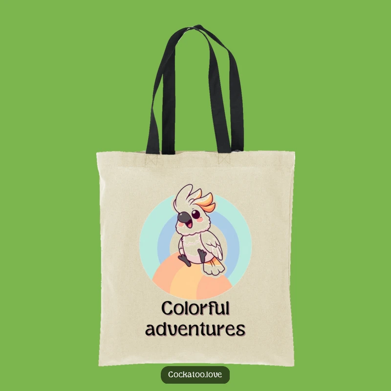 Gleeful Cockatoo Rainbow Tote Bag: Joyful Sliding Bird Carry-All, Fun Accessory!