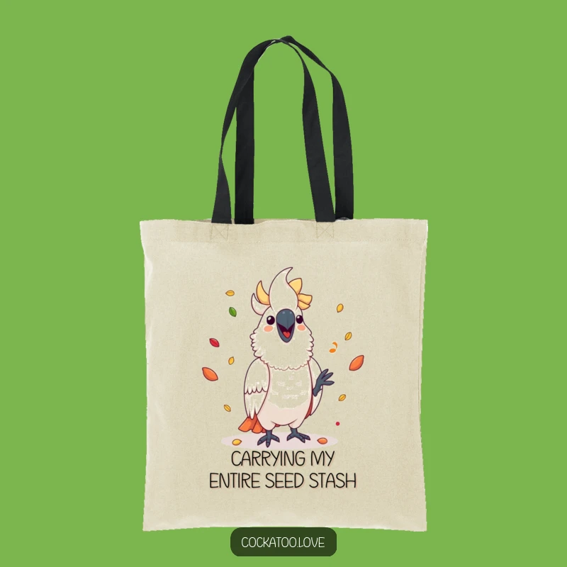 Funny Cockatoo Juggling Seeds Tote Bag: Stylish and Humorous Carry-All for Seed Lovers
