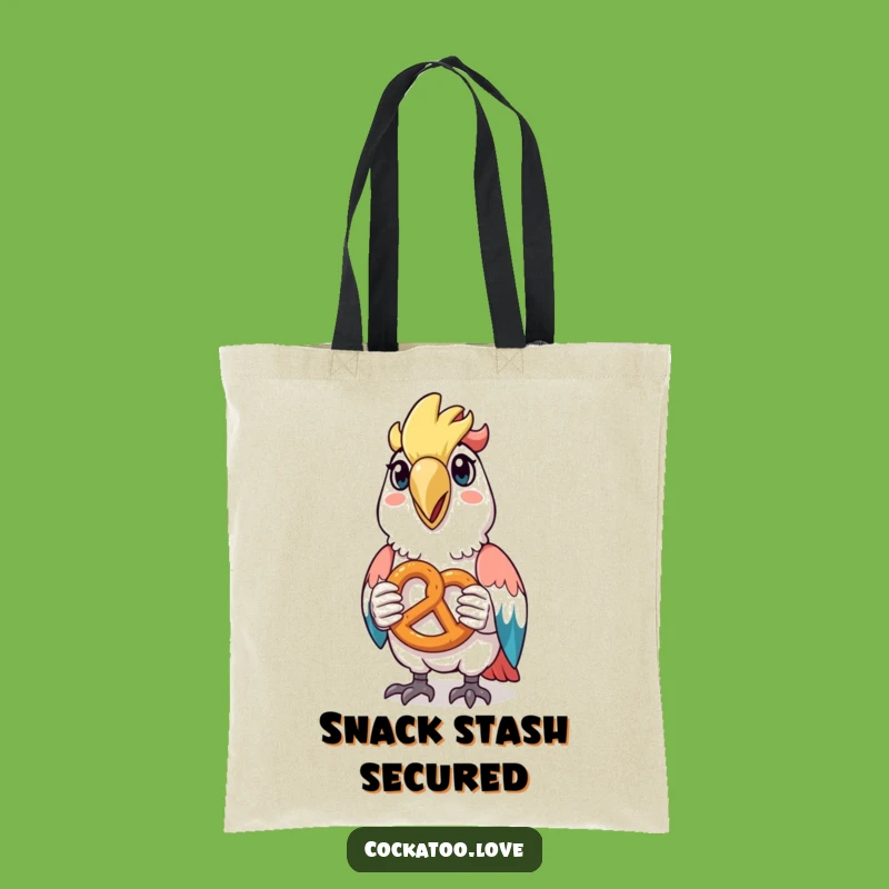 Funny Cockatoo Pretzel Tote Bag: Carry Your Snacks in Style, Hilarious Gift!